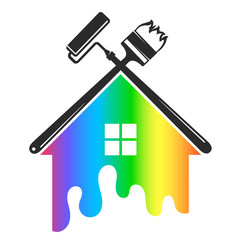 House silhouette painting brush and roller