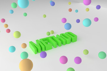 Method, business conceptual colorful 3D rendered words. Alphabet, design, caption & positive.