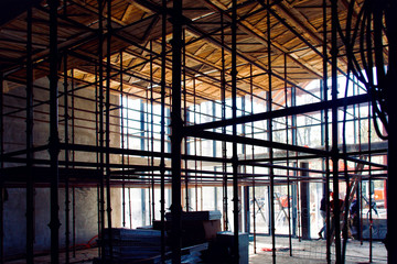 Scaffolding system in construction. Industrial Texture background