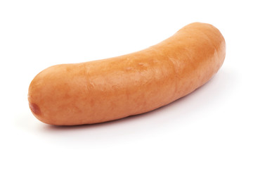 Rookworst boiled sausages, close-up, isolated on white background.