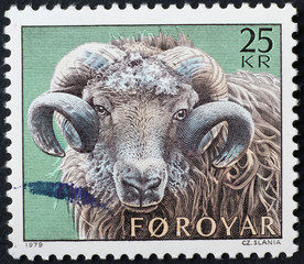 Ram of Faroe Islands on postage stamp