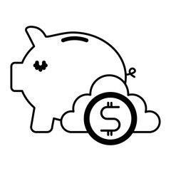 piggy bank coin money cloud computing