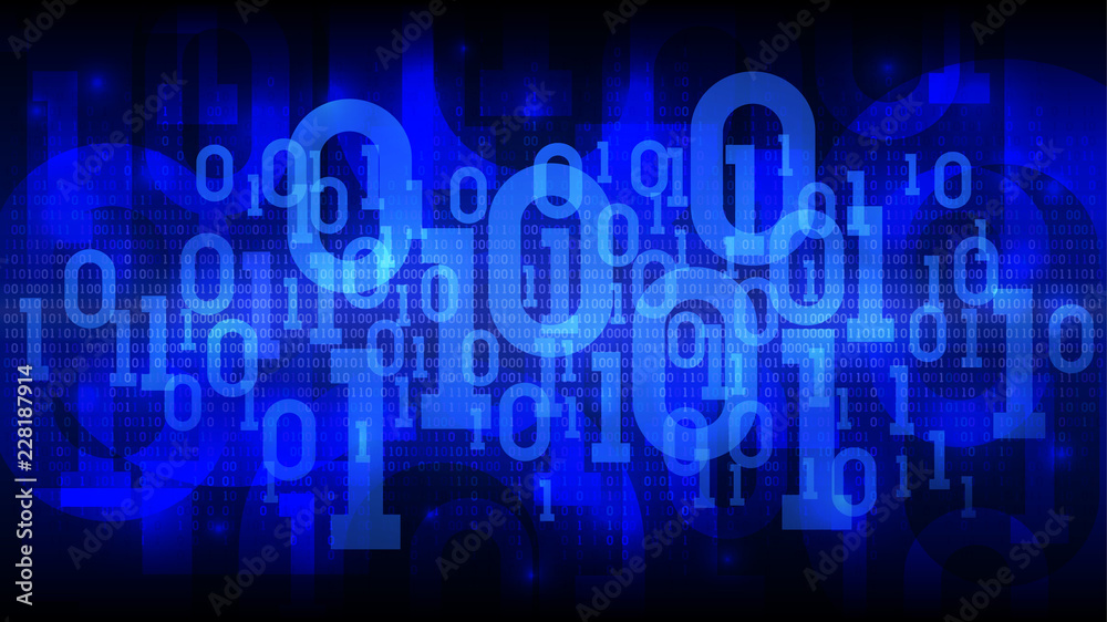 Poster abstract futuristic cyberspace with binary code, matrix blue background with digital code, cloud of 