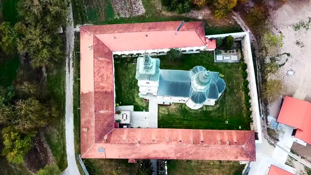 beautiful monastery on the mountain slopes drone footage-Monastery Jazak