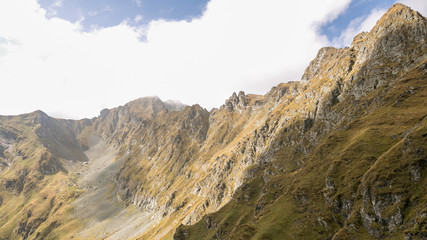 Mountain peaks and trails in summer time. Romania