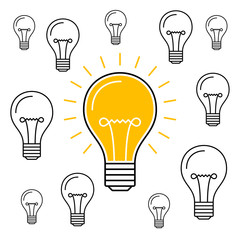 One lit bulb among unlit bulbs , New idea business illustration vector