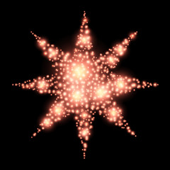 Eight-pointed star, abstract lights, christmas decoration element, on black background