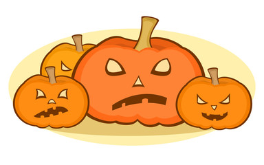 Halloween pumpkins scary face, seasonal vector illustration