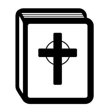 Holy Bible pictogram. Book icon with christian cross, religious symbol of Christianity.
