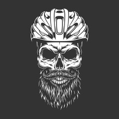 Vintage monochrome road cyclist bearded skull