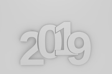 Flat style number 2019, 3d rendering