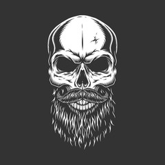 Monochrome skull with beard and mustache