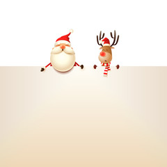 Santa Claus and Reindeer Rudolph with billboard on transparent background