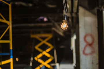 electric lamp at the construction site