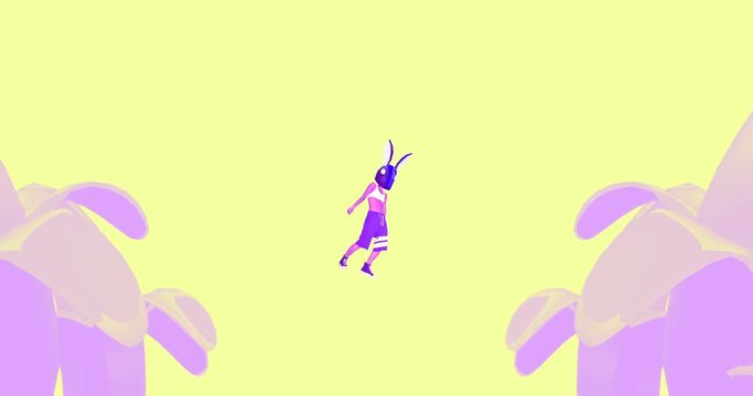Fashion animation design. Dancing Bunny Freak on banana background. Ideal for Night club