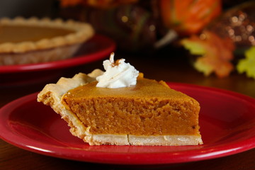 Close up of pumpkin pie slice