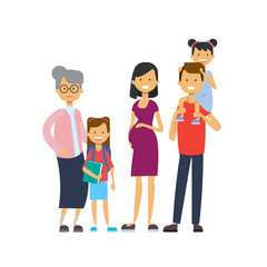 grandparents parents grandchildren, multi generation family, full length avatar on white background, happy family together concept, tree of genus flat cartoon vector illustration