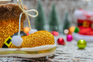 Background Christmas decoration-Christmas shoe and decorations.
