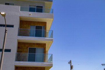 Building facade with balconies in Los Angeles