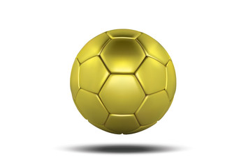 Golden soccer ball isolated on white background. Golden football ball. Realistic soccer 3d ball.