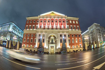The building of the Moscow city hall on Tverskaya street on new year's day