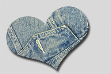 Jeans Heart on gray Background / jeans heart  on gray beige background, close up, full frame, horizontal