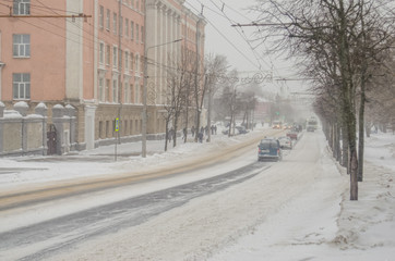 Fototapeta na wymiar blizzard in the city