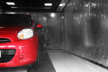Red auto car wash. Space for text