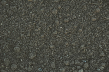 Close up of black soil, background, pattern, texture concept. Matte effect with grain.
