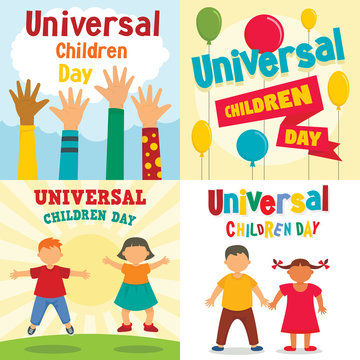 Universal children day banner set. Flat illustration of universal children day vector banner set for web design