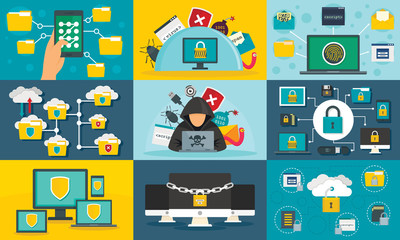 Computer security banner set. Flat illustration of computer security vector banner set for web design