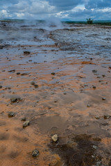Geyser Park in Iceland, hot steam coming from the ground