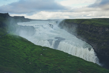 Gullfoss waterfall in summer in Iceland, Europe - vintage colors with some grain