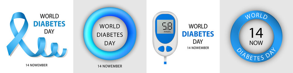 Diabetes day banner set. Realistic illustration of diabetes day vector banner set for web design