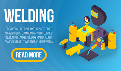 Fototapeta na wymiar Welding concept banner. Isometric banner of welding vector concept for web, giftcard and postcard