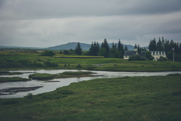 View of Pingvellir or Thingvellir National Park in summer in Iceland (UNESCO World Heritage Site)