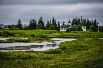 View of Pingvellir or Thingvellir National Park in summer in Iceland (UNESCO World Heritage Site)