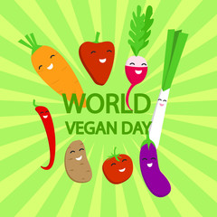 World vegan day concept background. Flat illustration of world vegan day vector concept background for web design