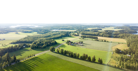 Aerial countryside landscape with white border horizon