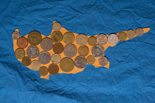 International coins on cutted out of paper Cyprus island
