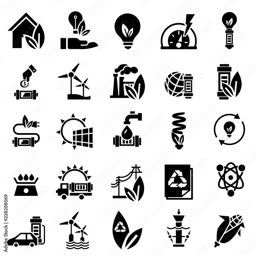 Poster energy saving icon set. simple set of energy saving vector icons for web design on white background