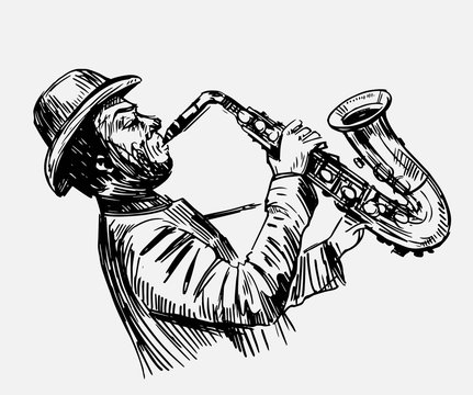 Sketch of a saxophonist. Jazz musician. Hand drawn illustration converted to vector