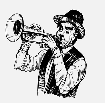 Sketch of trumpeter. Jazz musican. Hand drawn sketch converted to vector