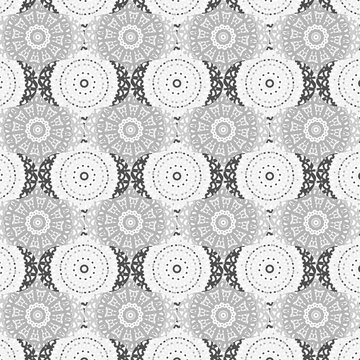 grey, white abd black colored mandala and ogees repeating pattern with cool texture for textile, fabric, backgrounds, backdrops and elegant surface designs. pattern swatch at eps. file