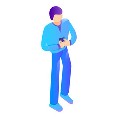 Man with smartphone icon. Isometric of man with smartphone vector icon for web design isolated on white background
