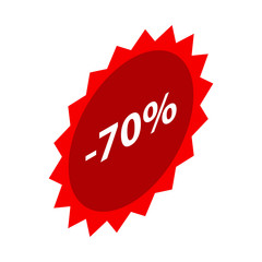 Minus 70 percent sale red emblem icon. Isometric of minus 70 percent sale red emblem vector icon for web design isolated on white background