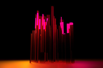3D rendering. Abstract colorful lighting, pillar block or shapre. Wallpaper for graphic design.