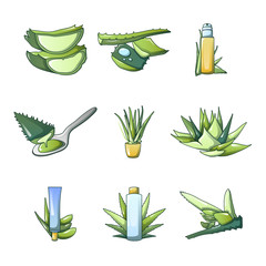 Aloe vera icon set. Cartoon set of aloe vera vector icons for web design