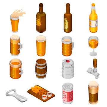 Beer drink icon set. Isometric set of beer drink vector icons for web design isolated on white background