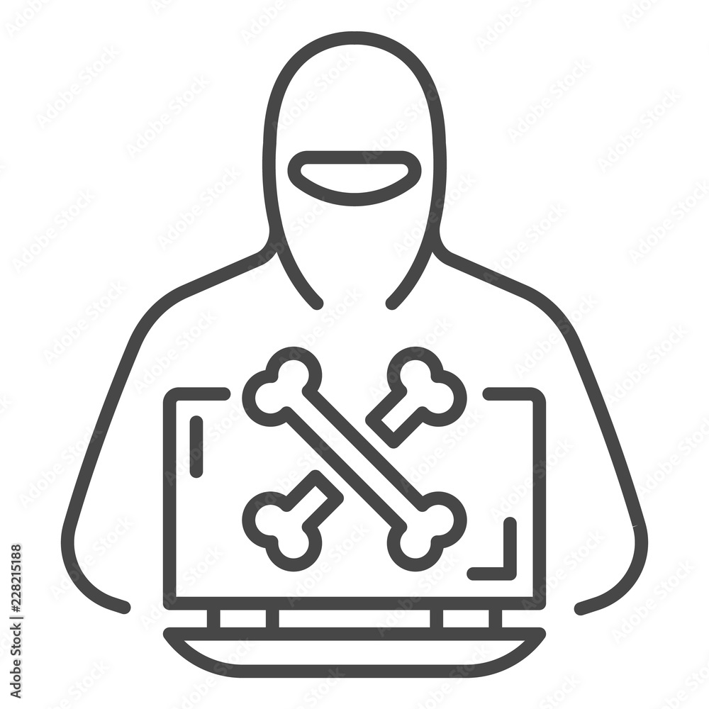 Poster hacker laptop icon. outline hacker laptop vector icon for web design isolated on white background